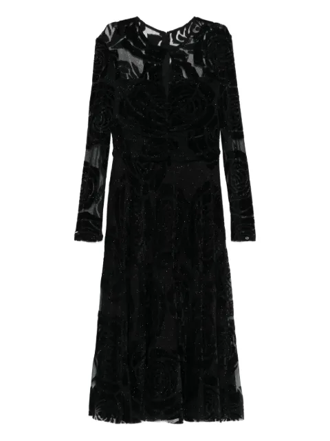 NISSA rose-print long-sleeve midi dress