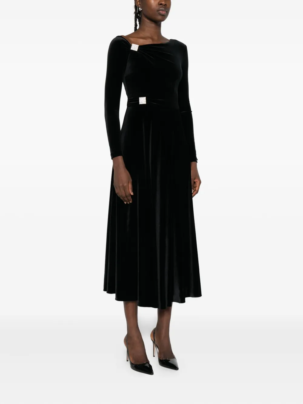 NISSA crystal-embellishment midi dress Zwart