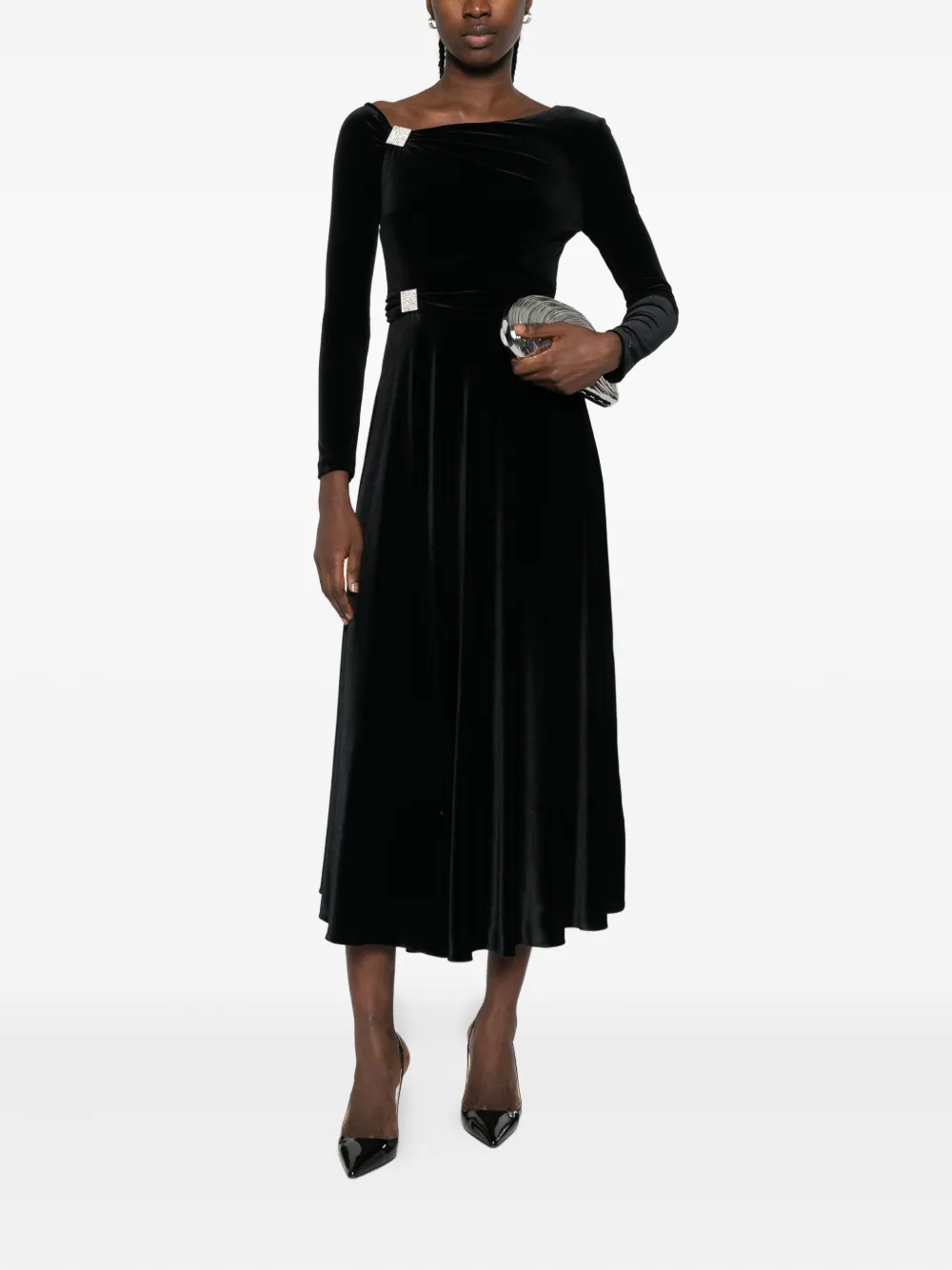 NISSA crystal-embellishment midi dress Zwart