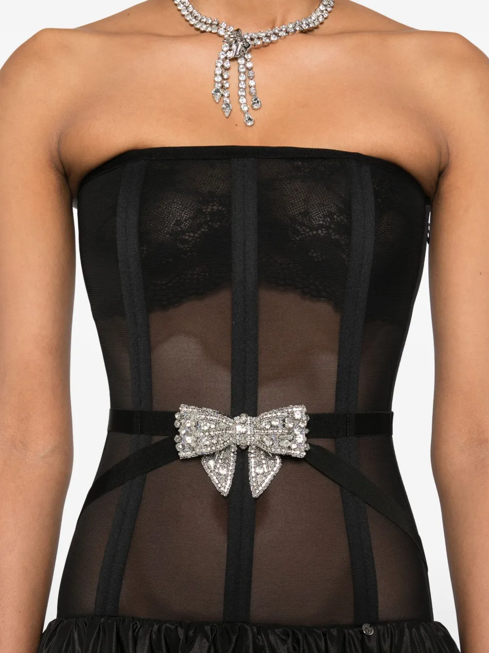 NISSA bow-embellished maxi dress Zwart