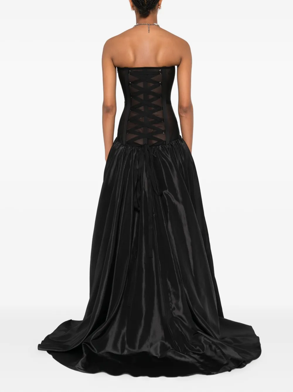 NISSA bow-embellished maxi dress Zwart