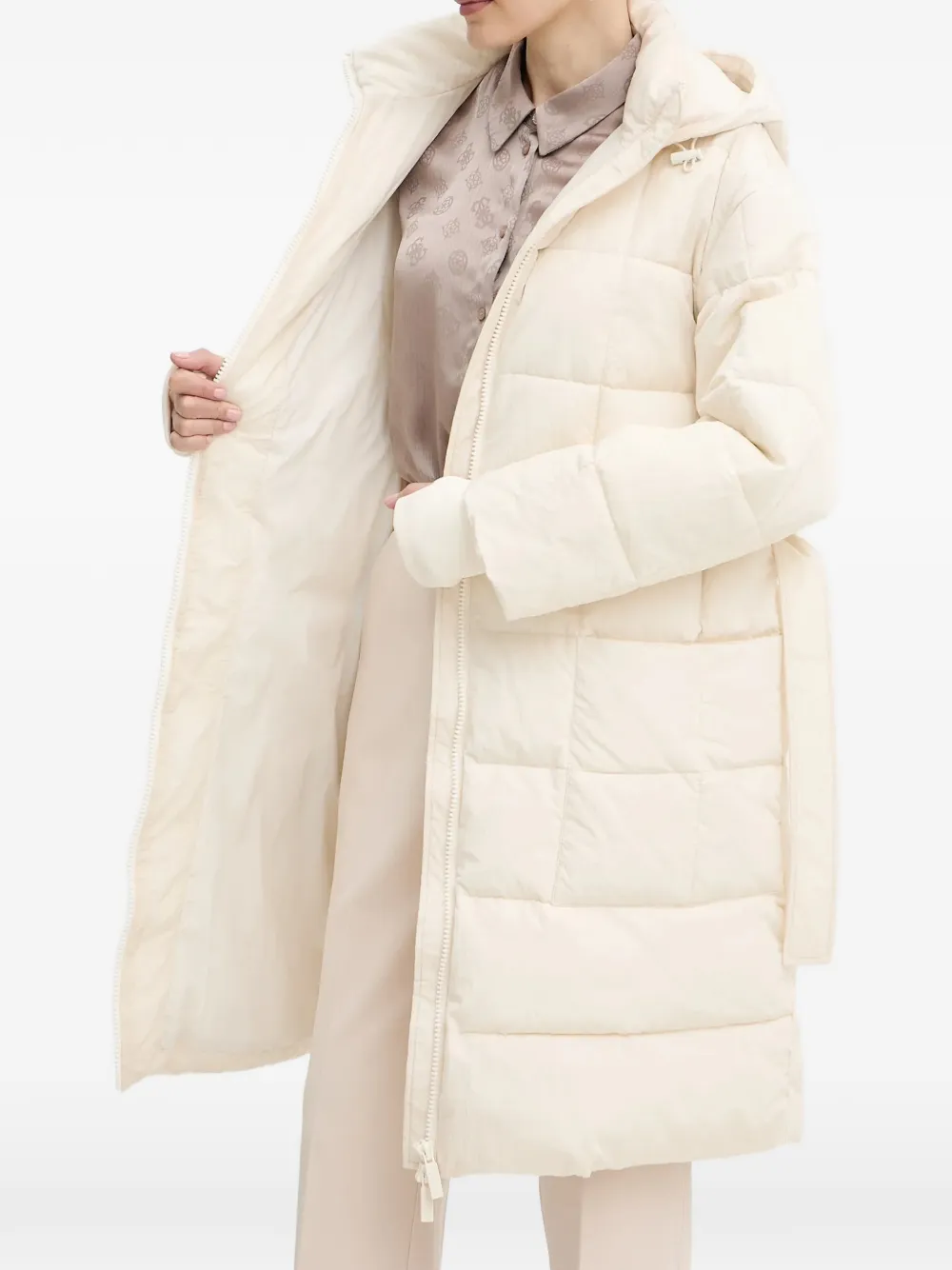  Armani Exchange Hooded Belted Coat - Neutrals 