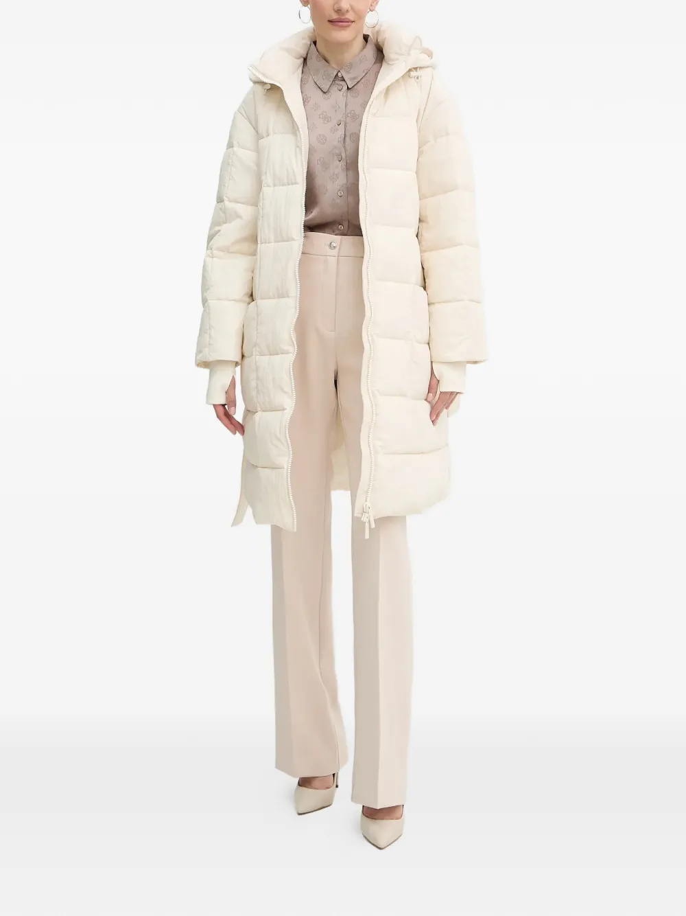 Armani Exchange Hooded Belted Coat - Neutrals 