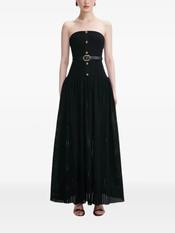 Self-portrait Bandeau Belted-knit Maxi Dress - Black