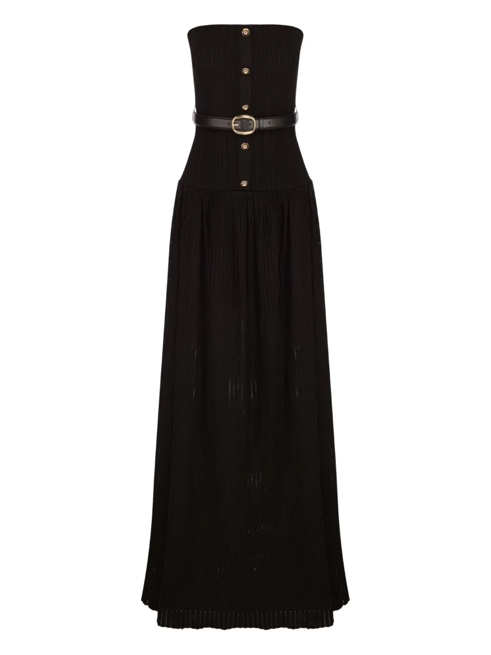 Self-portrait Bandeau Belted-knit Maxi Dress In Black
