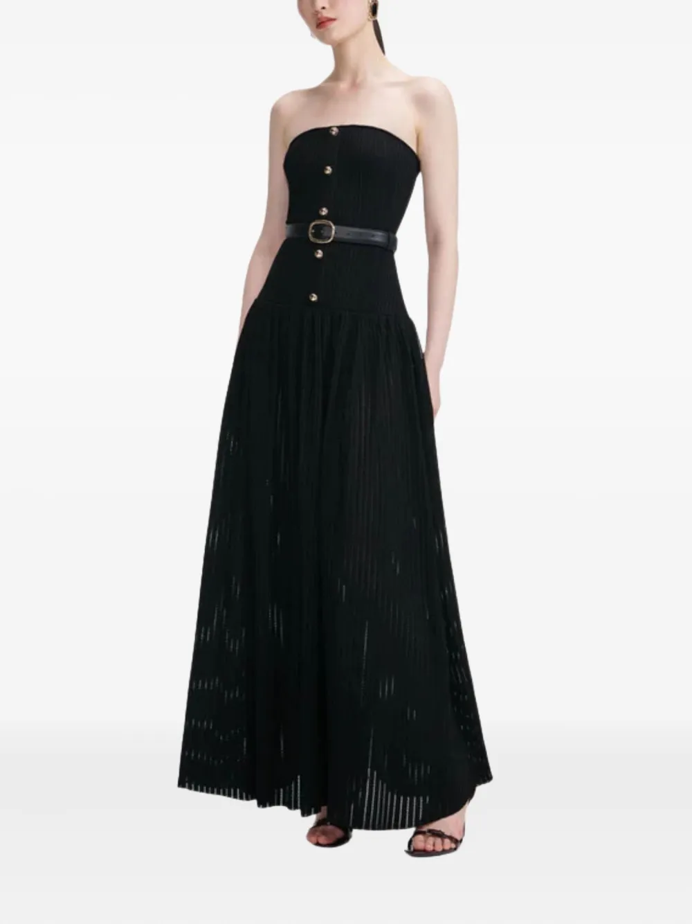 Self-portrait Bandeau Belted-knit Maxi Dress In Black