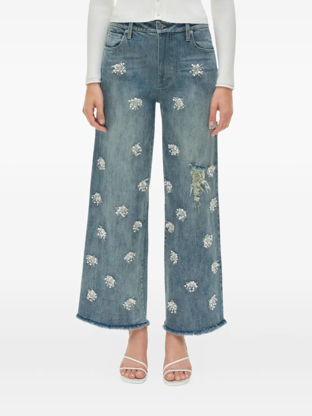 Simkhai Jude Embellished Wide Crop Jeans In Multi