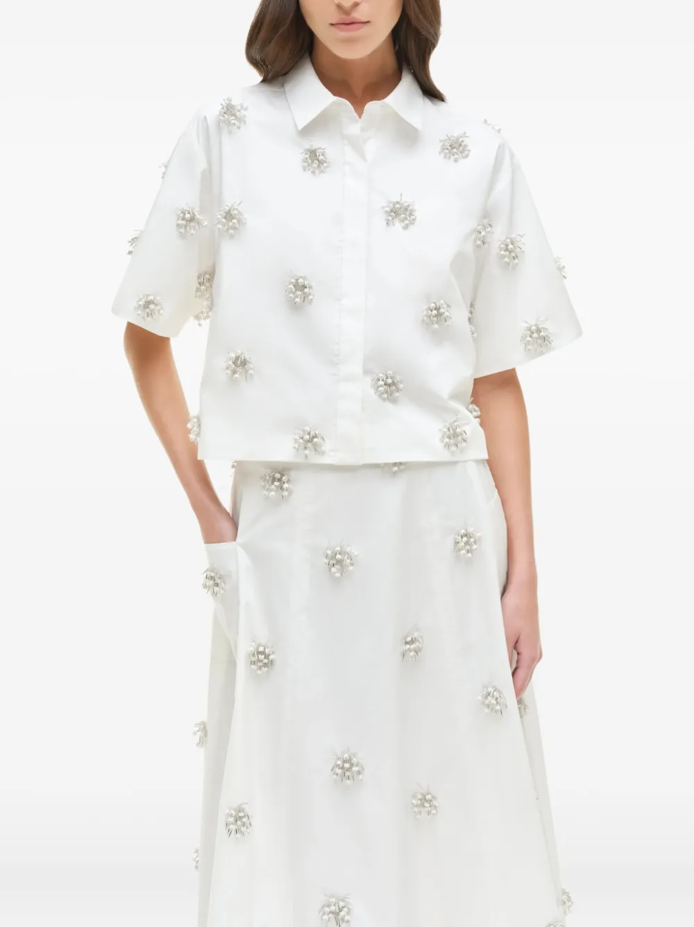 Simkhai Embellished Cotton Skirt In White