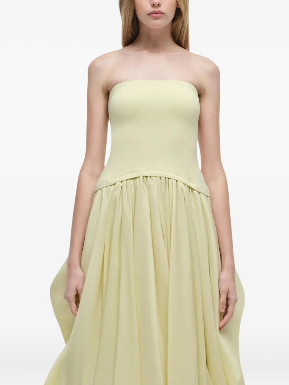 Simkhai Strapless Balloon-skirt Midi Day Dress In Neutral