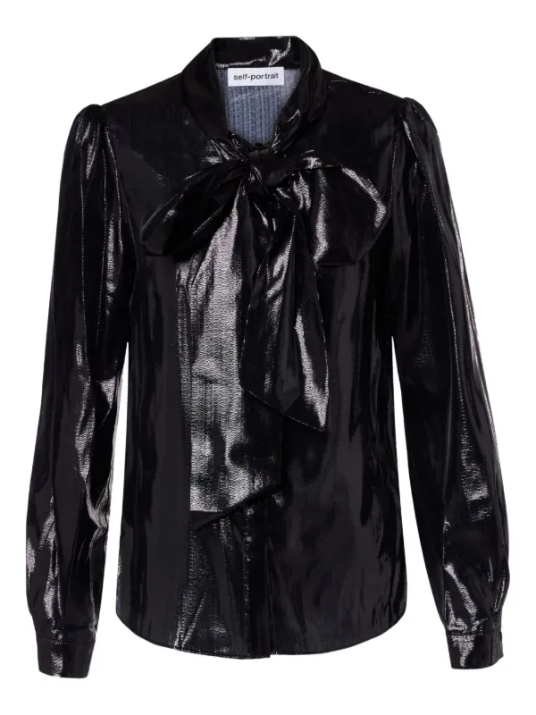 Self-Portrait Pussy-bow Blouse in Black