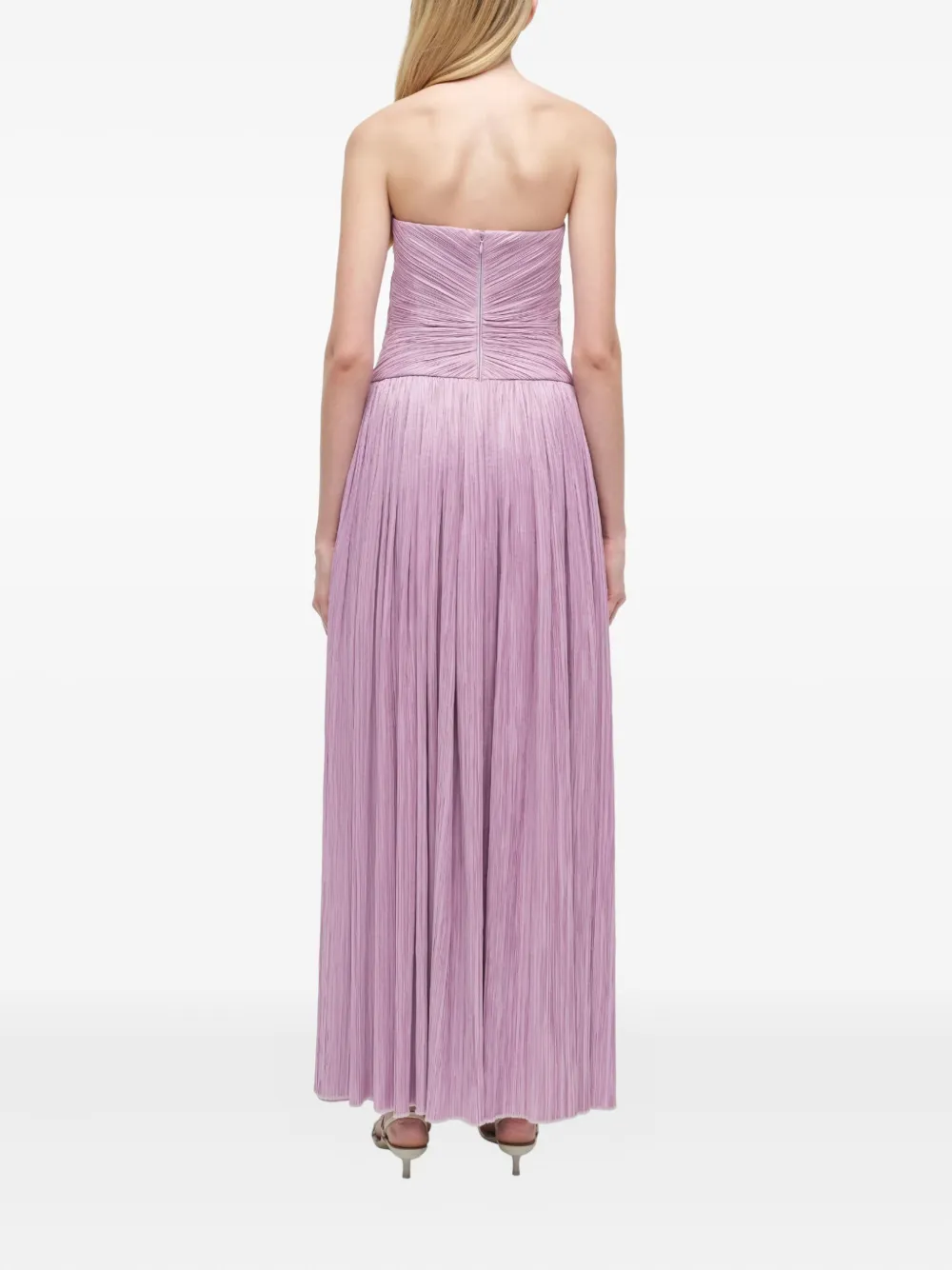 Simkhai Pleated Strapless Midi Party Gown In Purple