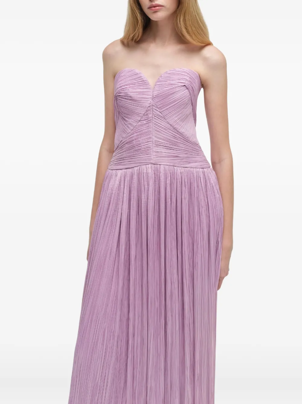 Simkhai Pleated Strapless Midi Party Gown In Purple