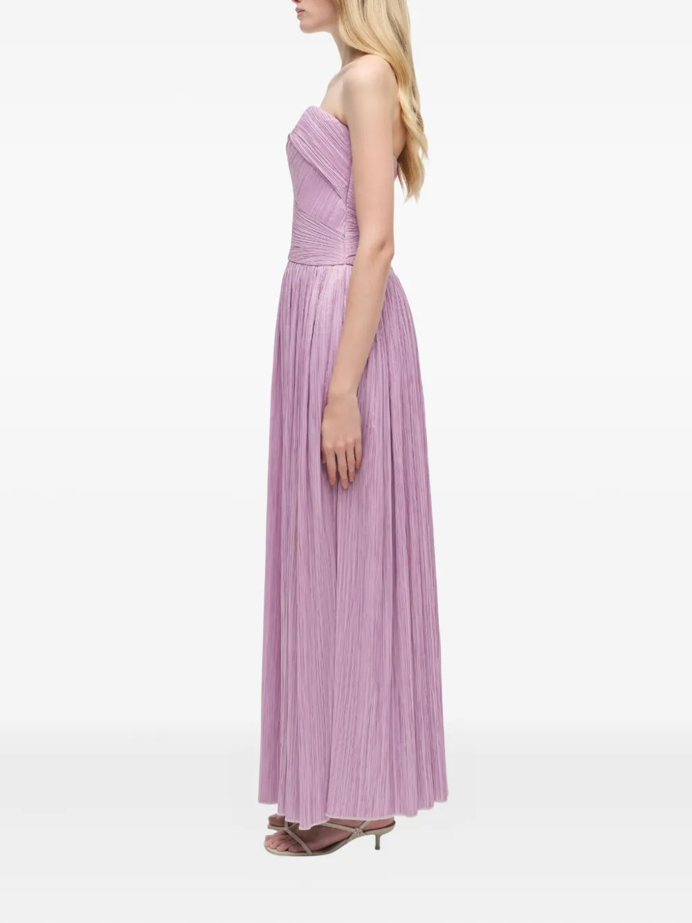 Simkhai Pleated Strapless Midi Party Gown In Purple