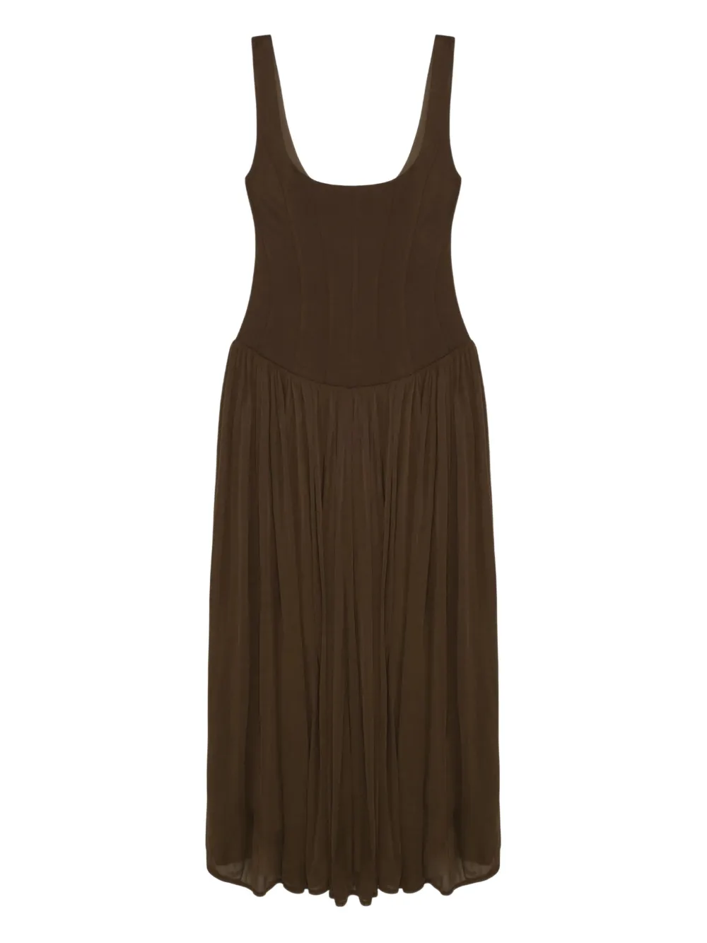 Simkhai Corset-bodice Pleated Midi Day Dress In Brown