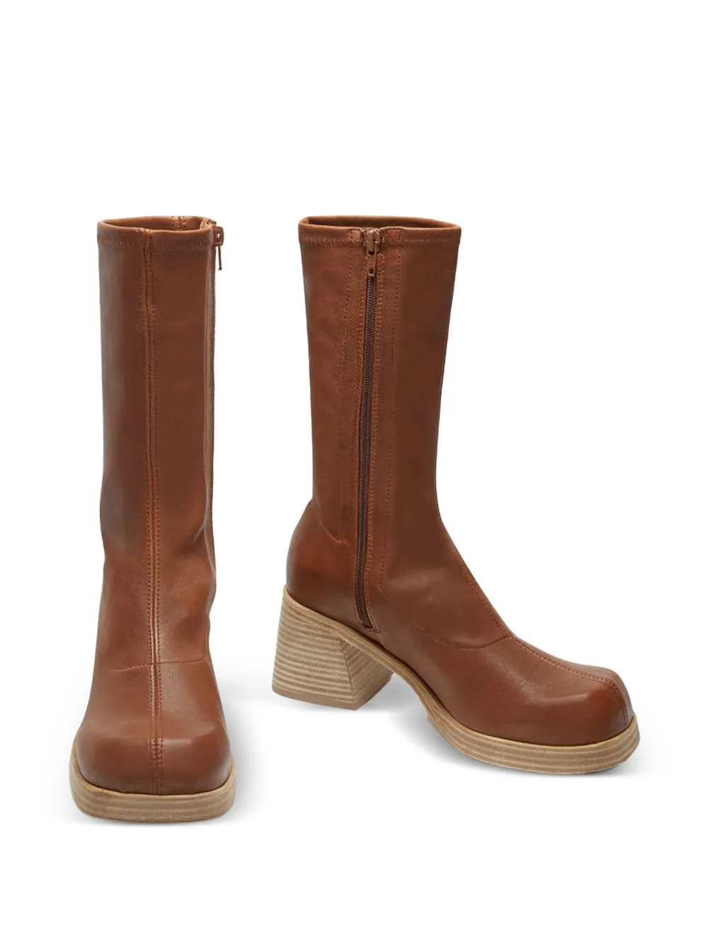 Miista 70mm Elke Stretch Leather Block-heel Boots In Brown