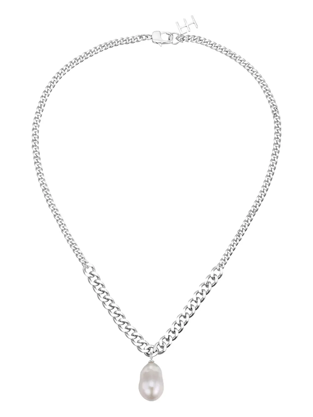 F+h Studios Fierce Baroque-pearl Curb-chain Necklace In Silver