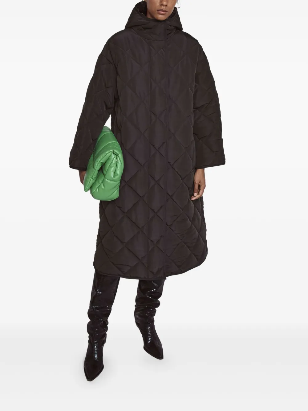 STAND STUDIO Sue quilted hooded coat Zwart