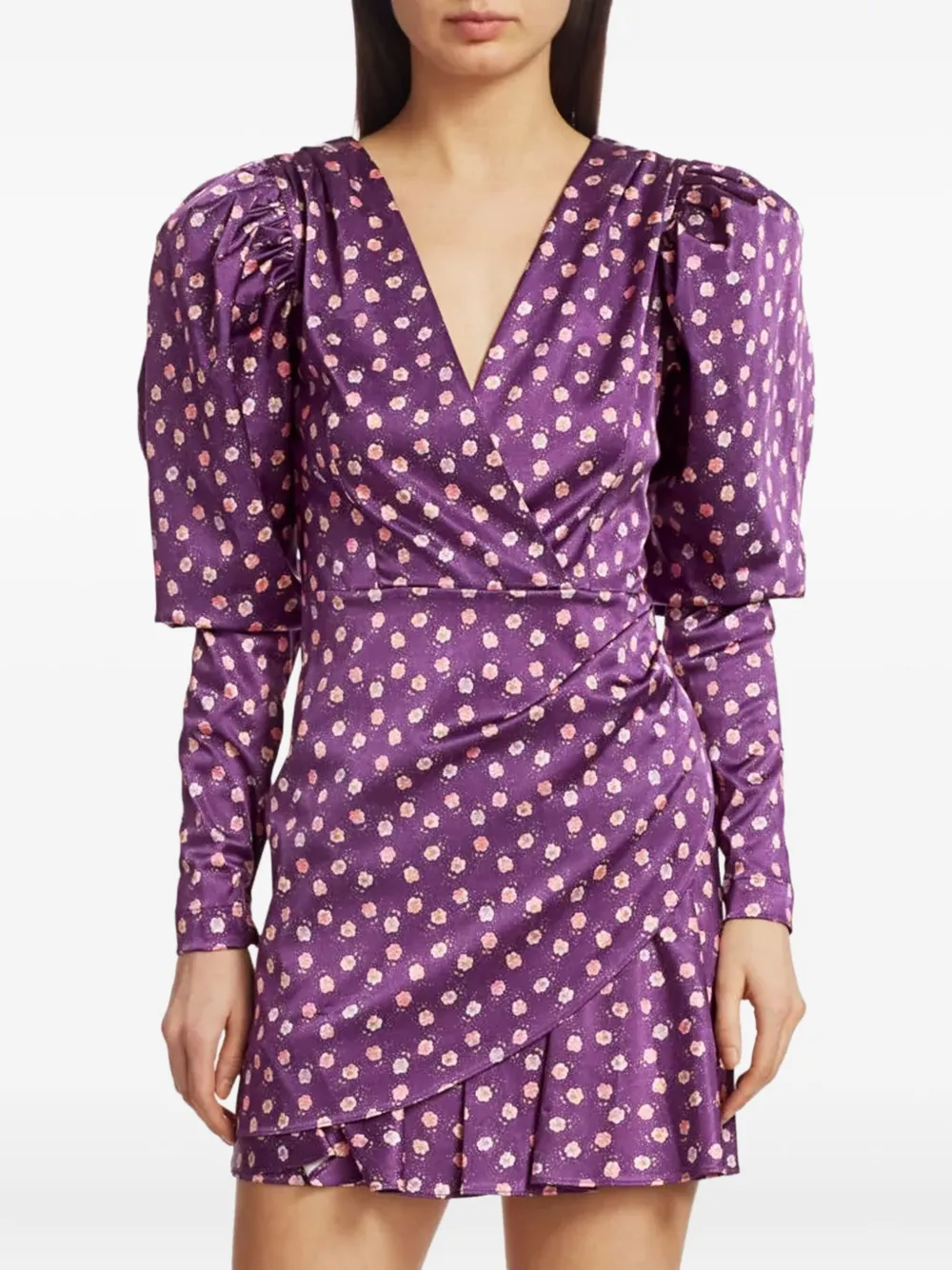 ROTATE BIRGER CHRISTENSEN puff-sleeve floral print mini dress Paars