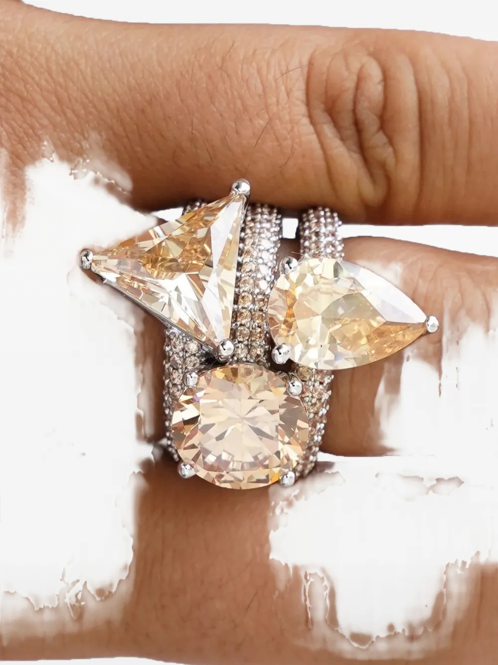 Izabel Display Mega Drop Pear-shaped Zirconia Ring In Multi