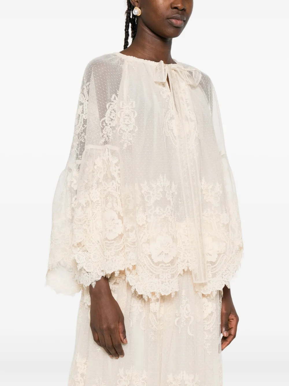 ZIMMERMANN lace-trimmed bell-sleeve blouse Beige