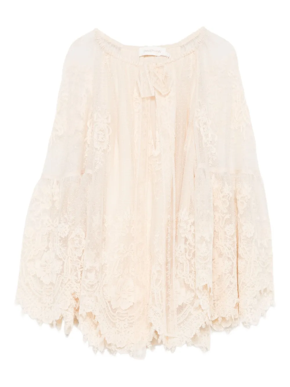 ZIMMERMANN lace-trimmed bell-sleeve blouse Beige