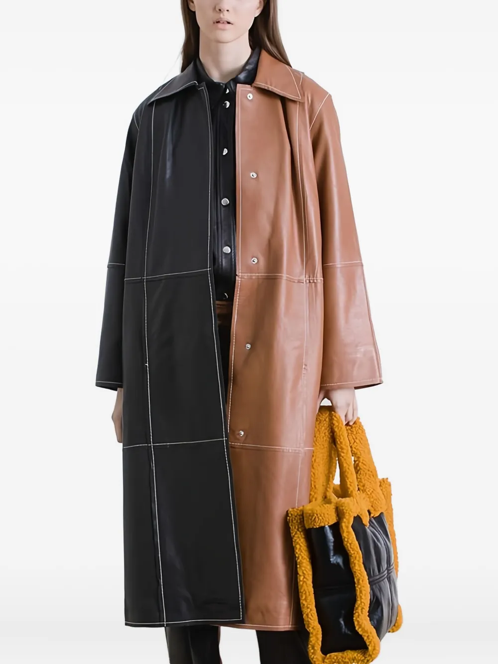 STAND STUDIO Nino leather two-tone coat - Zwart
