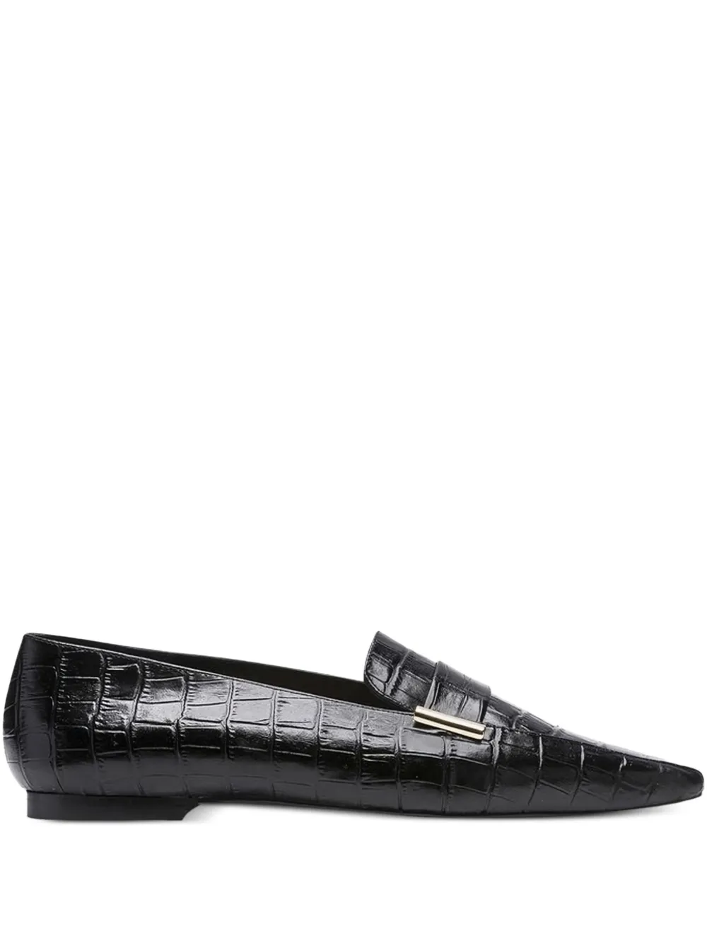 Flattered Crocodile-embossed Pointed Loafers In Black