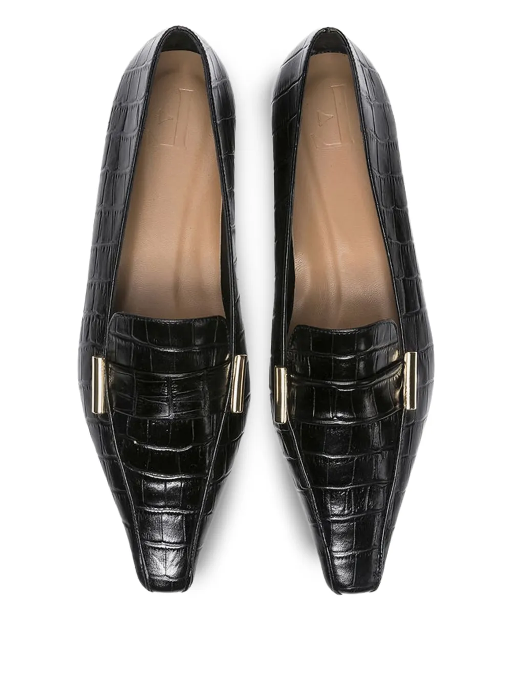 Flattered Crocodile-embossed Pointed Loafers In Black