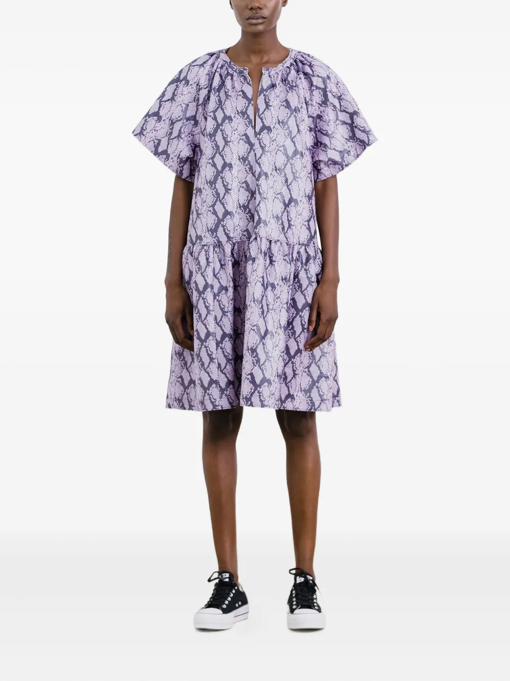 STAND STUDIO Kaitlyn gelaagde mini-jurk met slangenprint - Paars