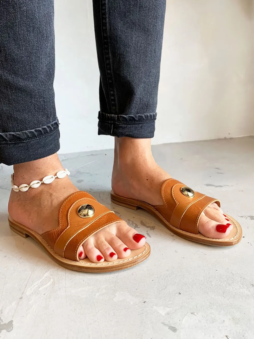 CAPRI POSITANO SANDALS Gallia leather stud sandals Brown
