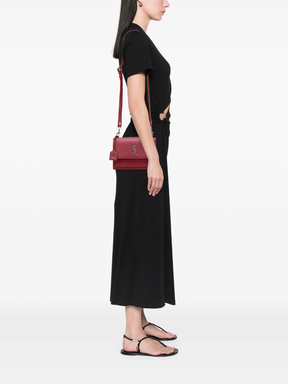 Pre-owned Saint Laurent 2017 Medium Grained Calfskin Monogram Sunset Crossbody Bag In Red