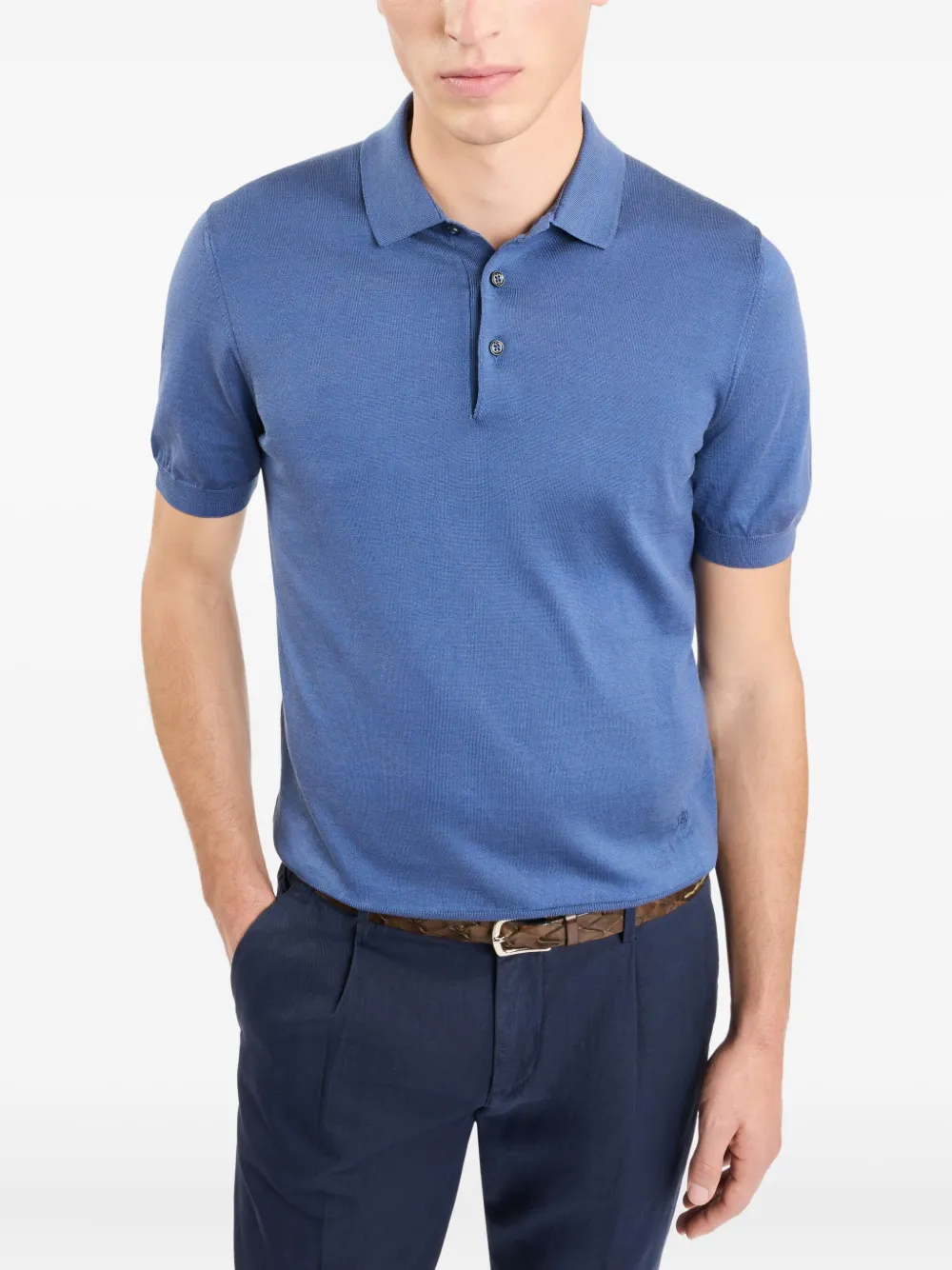 Fay Short-sleeve Knitted Polo Shirt In Blue