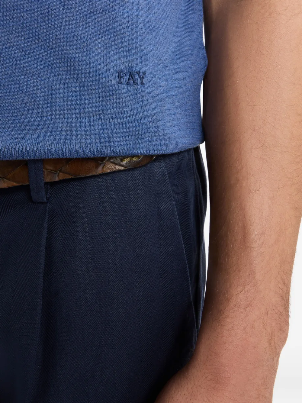 Fay Short-sleeve Knitted Polo Shirt In Blue