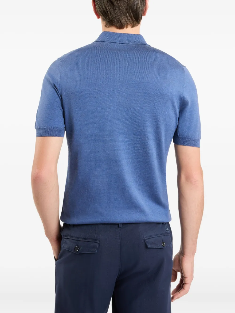 Fay Short-sleeve Knitted Polo Shirt In Blue