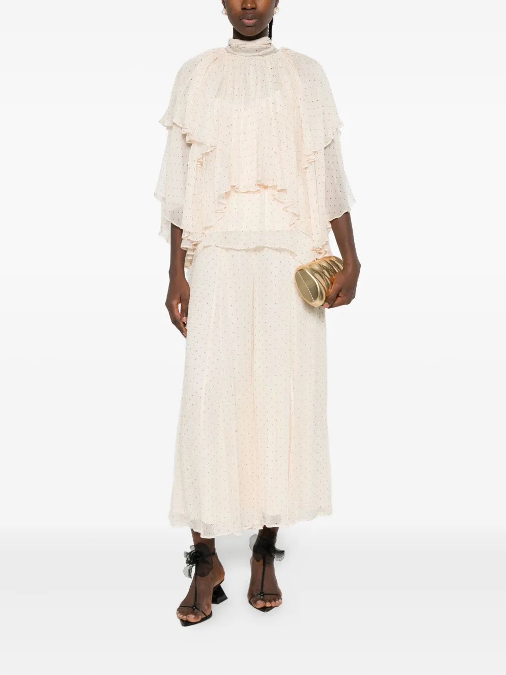 ZIMMERMANN pleated polka-dot blouse Beige