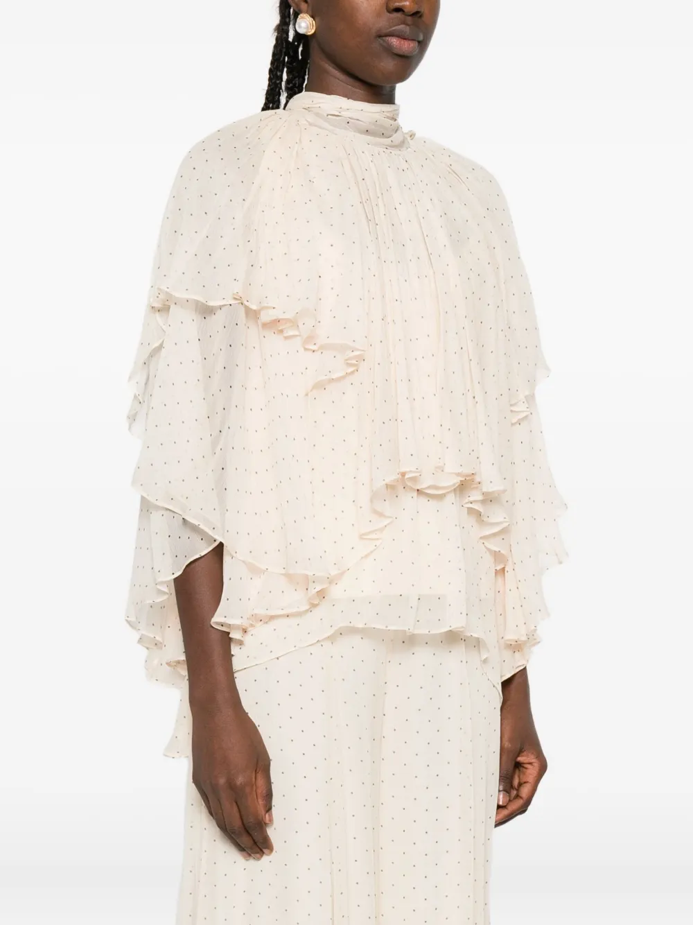 ZIMMERMANN pleated polka-dot blouse Beige