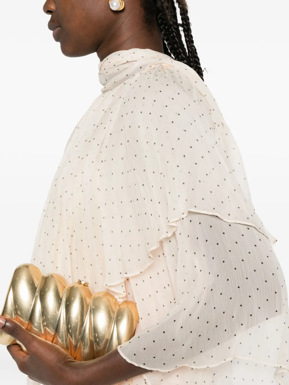 ZIMMERMANN pleated polka-dot blouse Beige
