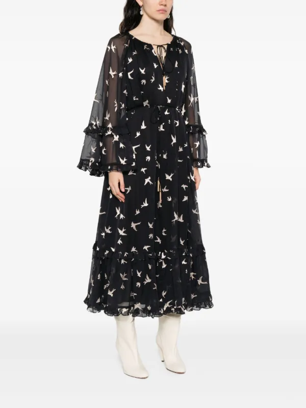 green emerald velvet dress Zimmermann Carnaby Embroidered Bird Midi Passion main image 1