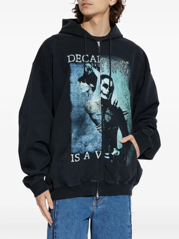 トップス vetements hoodie VETEMENTS: Gray Embroidered Logo Oversized Zip-Up Hoodie