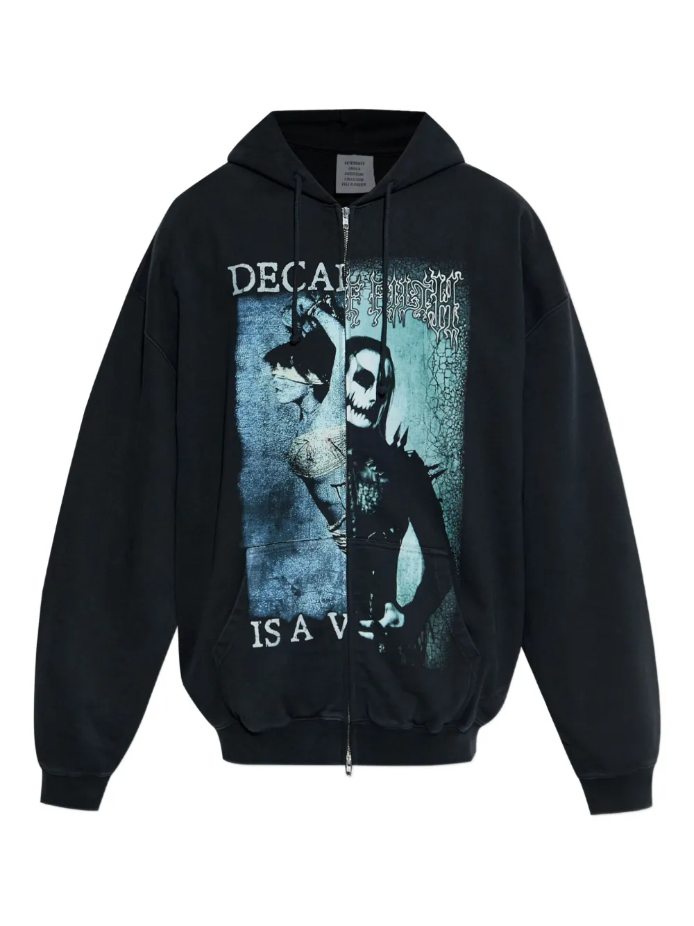 VETEMENTS graphic-print zip-up hoodie | Black | Image 1