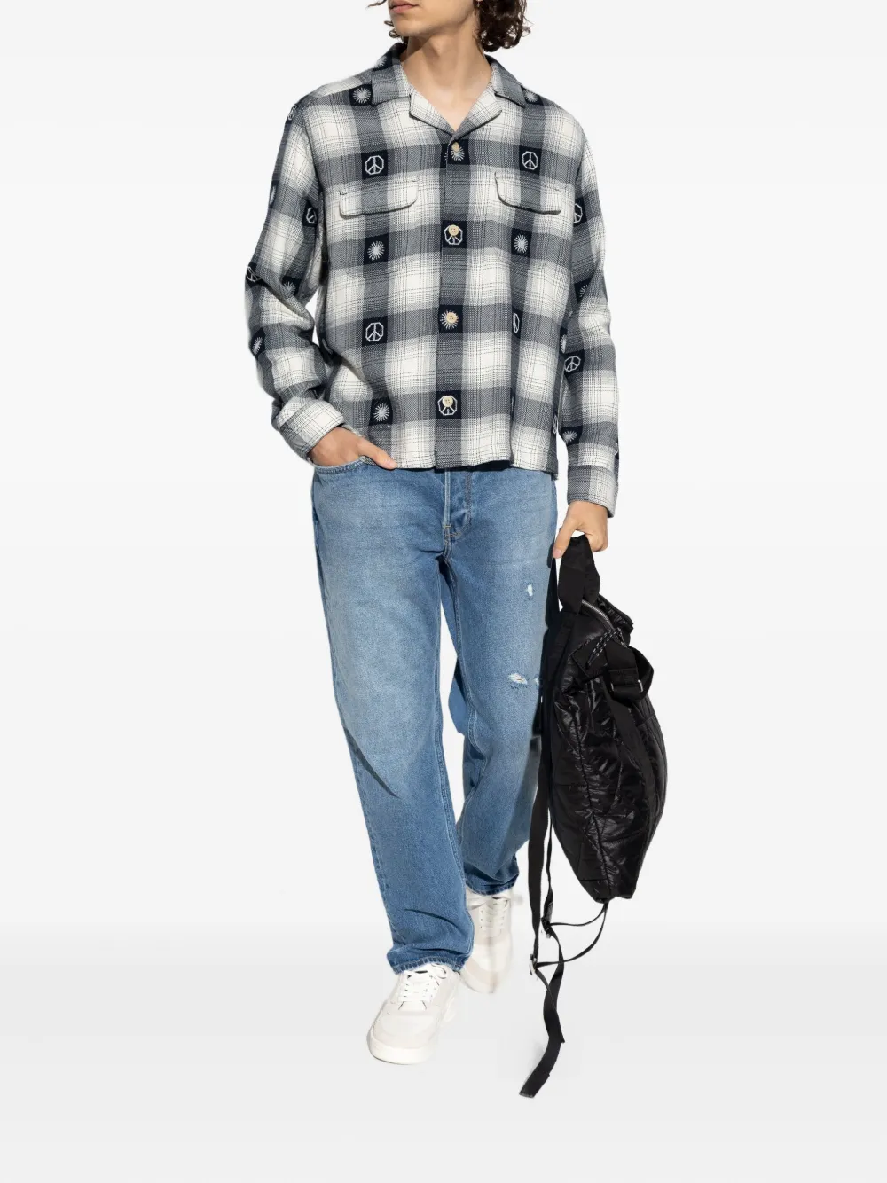 AllSaints Geruit overhemd met vredesteken - Blauw