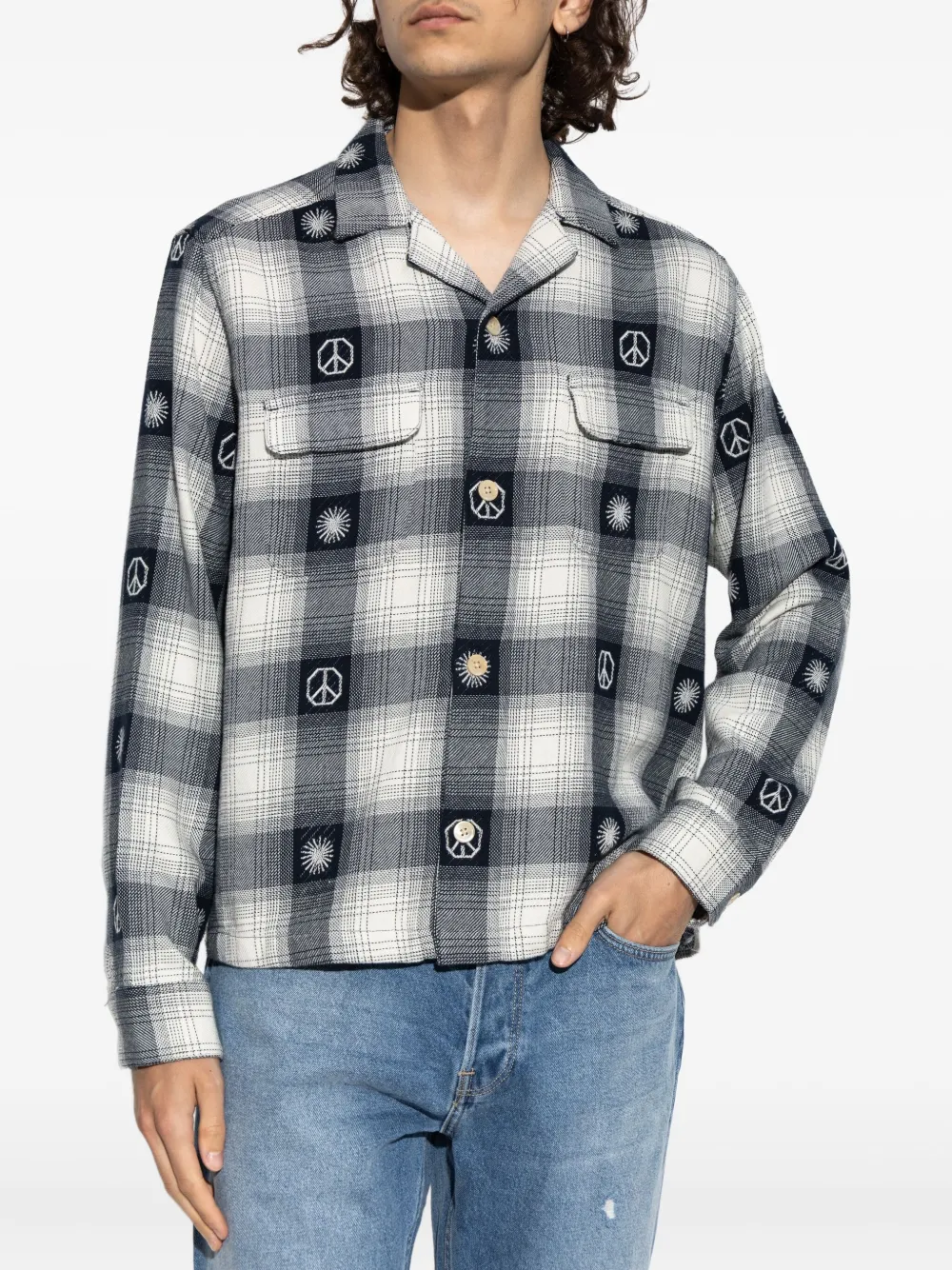 AllSaints Geruit overhemd met vredesteken Blauw