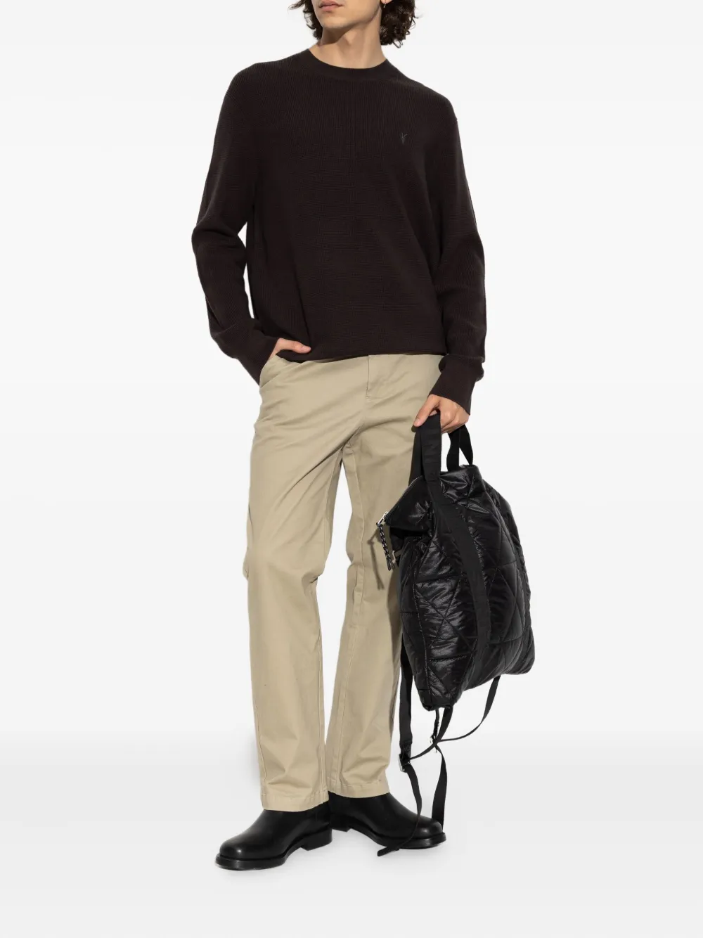 AllSaints Geribbelde sweater met ronde hals - Bruin