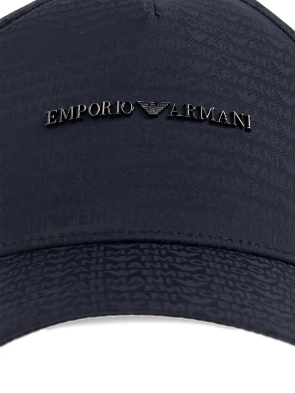 未使用品 EMPORIO ARMANI ベレー帽 ブラック スタッズ ロゴ Emporio Armani ロゴ キャップ | ブルー | FARFETCH JP