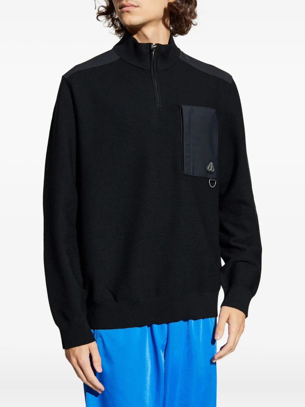 Moose Knuckles Trui met halve rits en vlakken Zwart