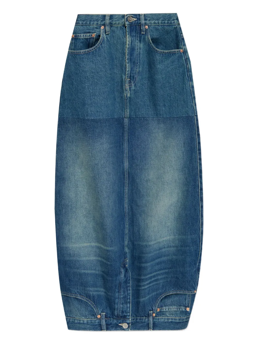 Vetements Upside-down Denim Midi Skirt In Multi