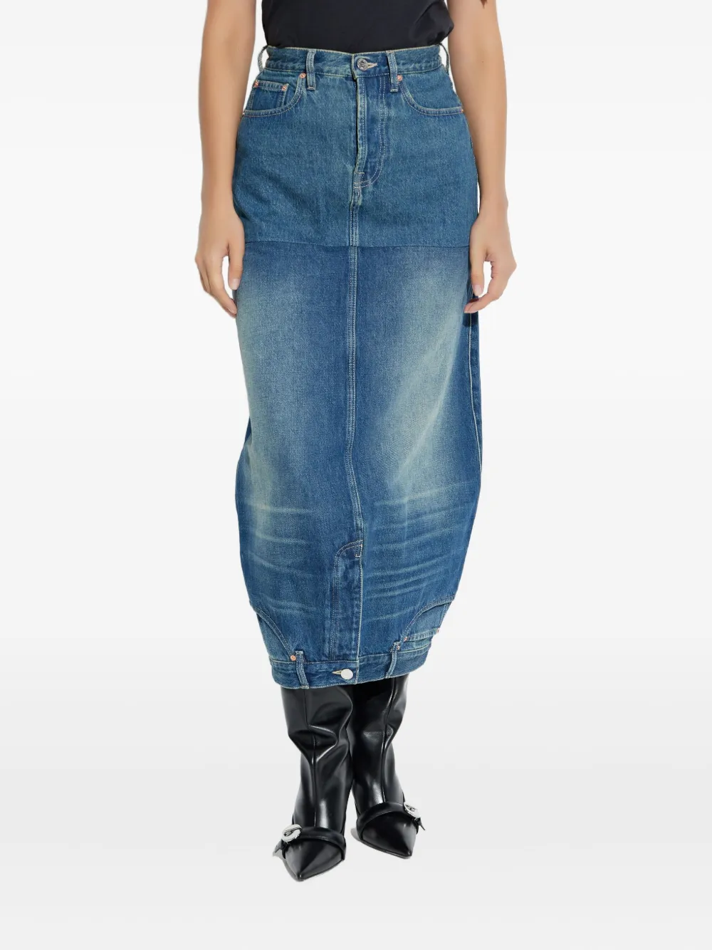 Vetements Upside-down Denim Midi Skirt In Multi