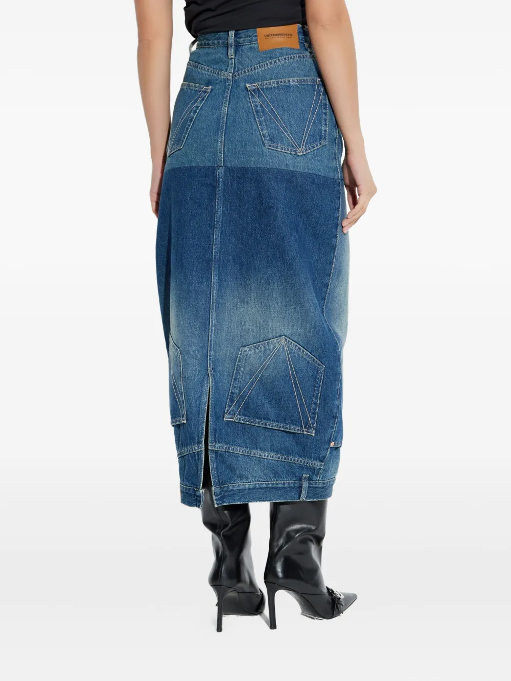 Vetements Upside-down Denim Midi Skirt In Multi