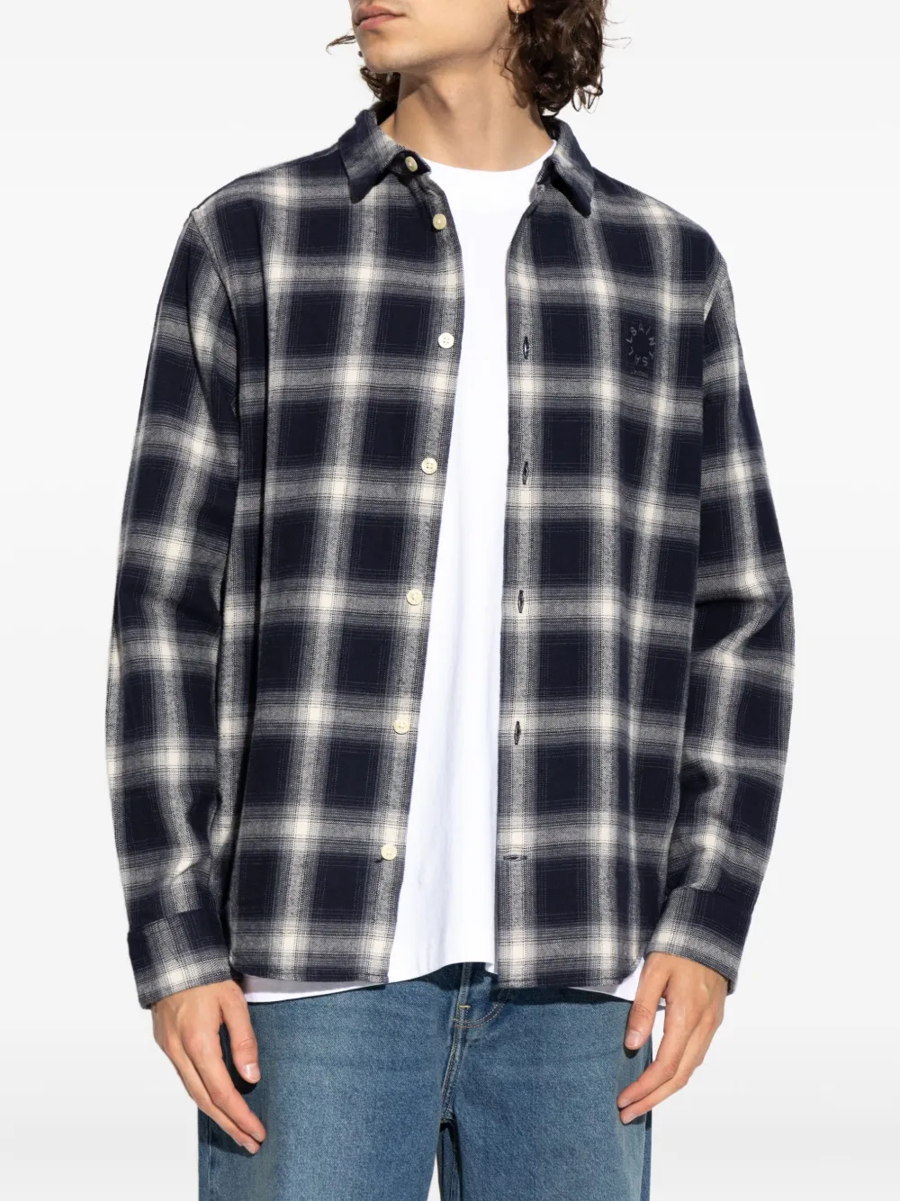 Allsaints Check-embroidered Shirt In Black