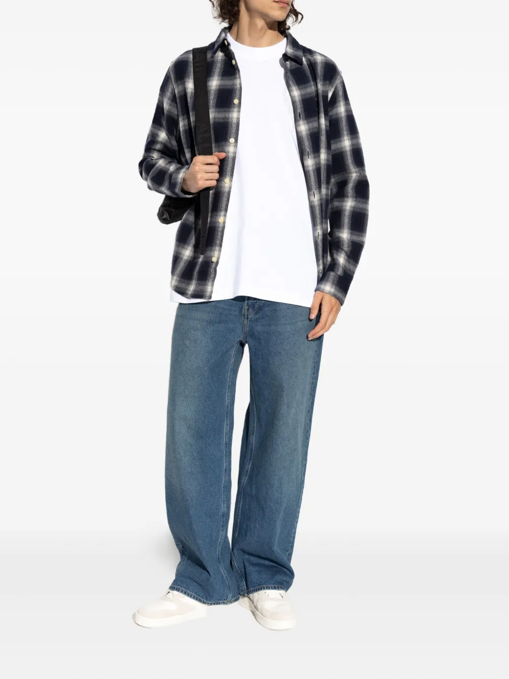 Allsaints Check-embroidered Shirt In Black